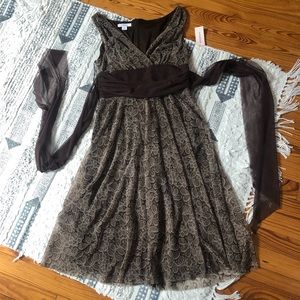 Dress barn brown, flowy, light, cocktail dress.